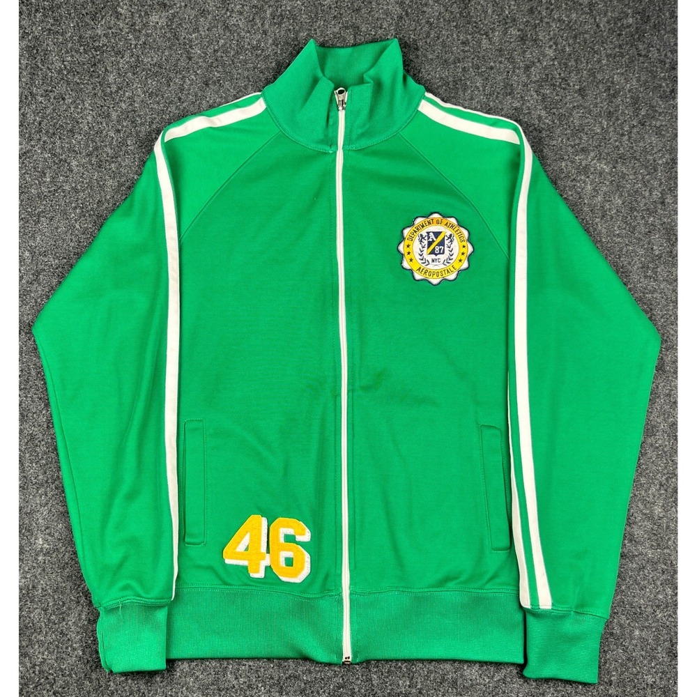 Aeropostale Mens Green Varsity Track Jacket Full Zip Athletic Patch Size S